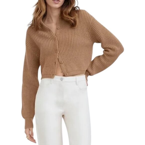 Aritzia Wilfred Nextdoor Merino Wool Cardigan Sweater Size XXS in Brown Tannin - Picture 1 of 10